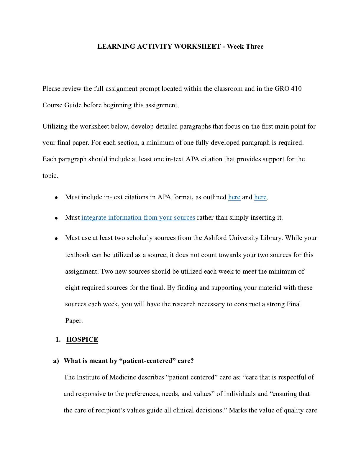 Preview image of LEARNING ACTIVITY WORKSHEET - Week Three  LEARNING ACTIVITY WORKSHEET - Week Three  Please document